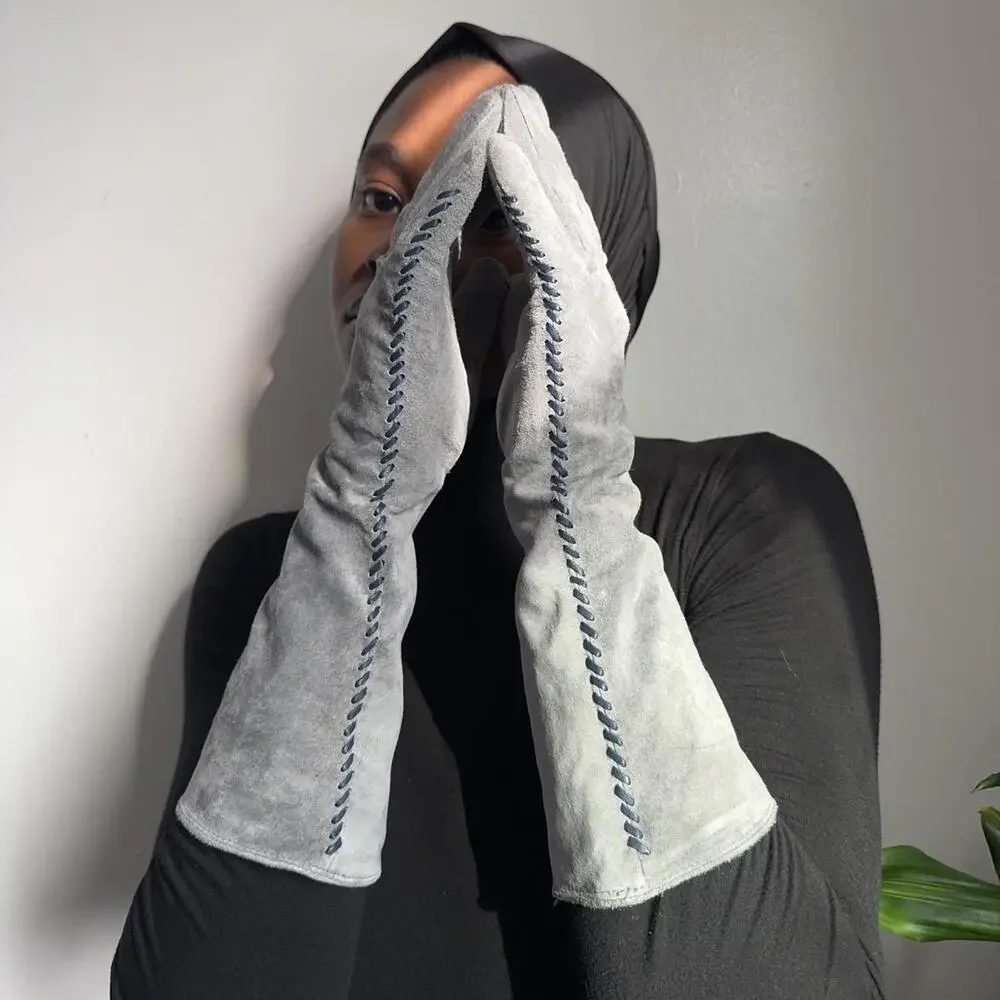 Vintage 60s‎ Style Renee’s NY Grey Suede Opera Gloves size M